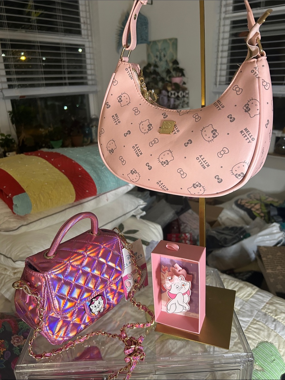 Hello Kitty Pink Shoulder Bag & Disney Aristocats Crossbody/Hair Clip Set NWT